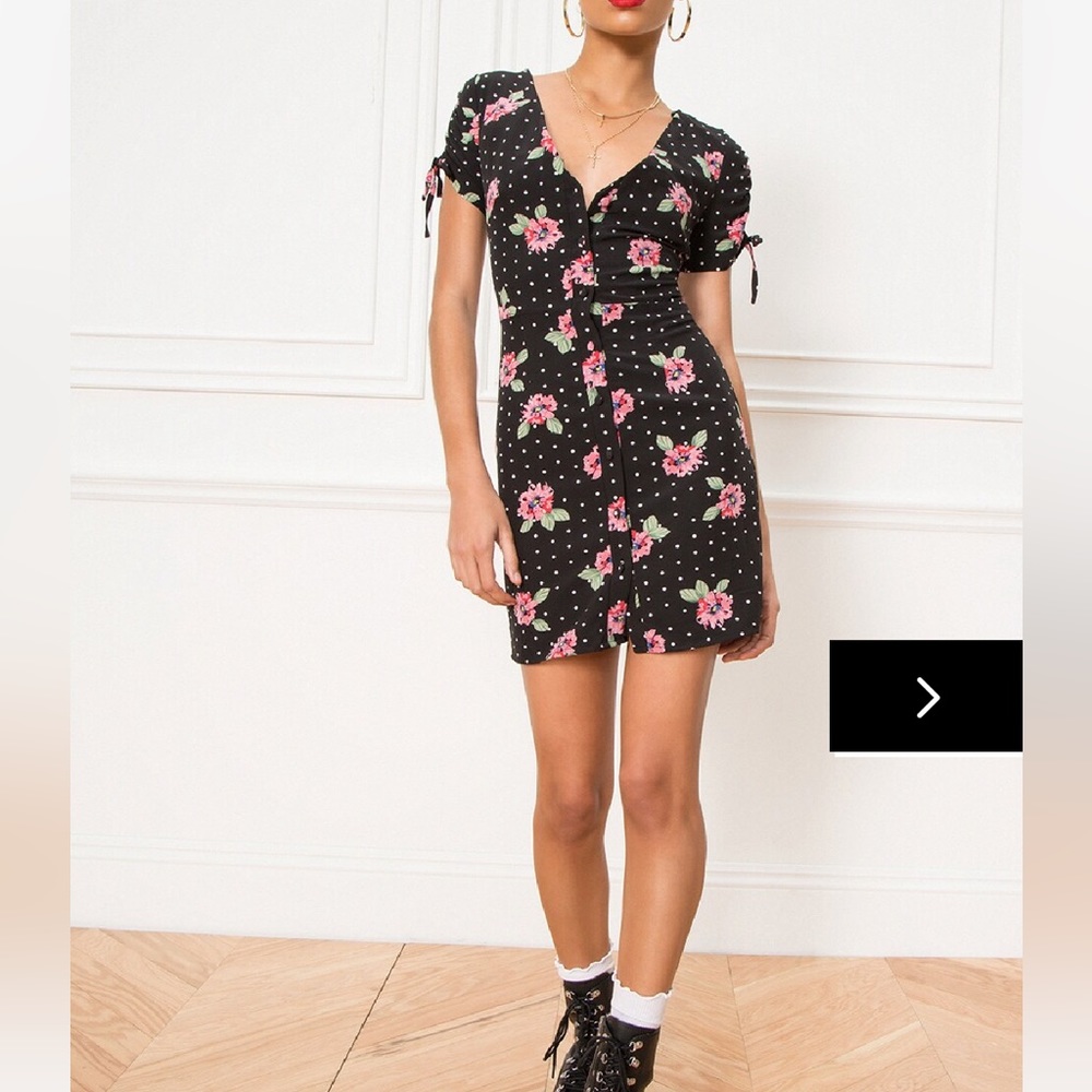 SALE! Superdown Black Polka Dot Floral Fitted Button Down Mini Dress XS NWT